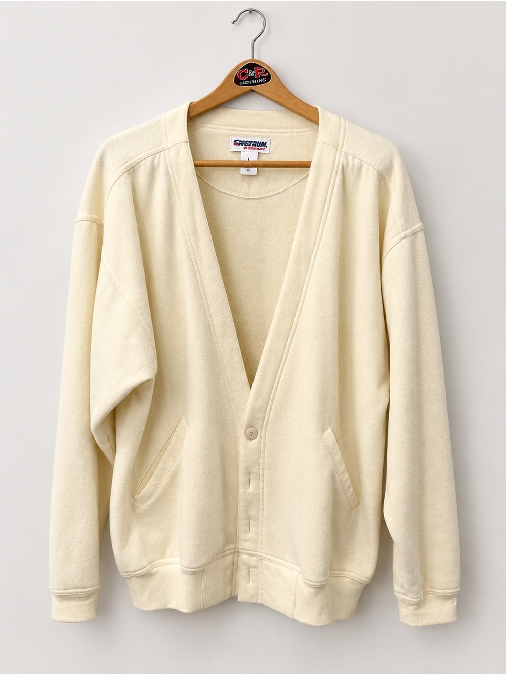 Vintage Cheetah by Mervyn’s Men’s Cream V-Neck Button Cardigan Sweater - Size L